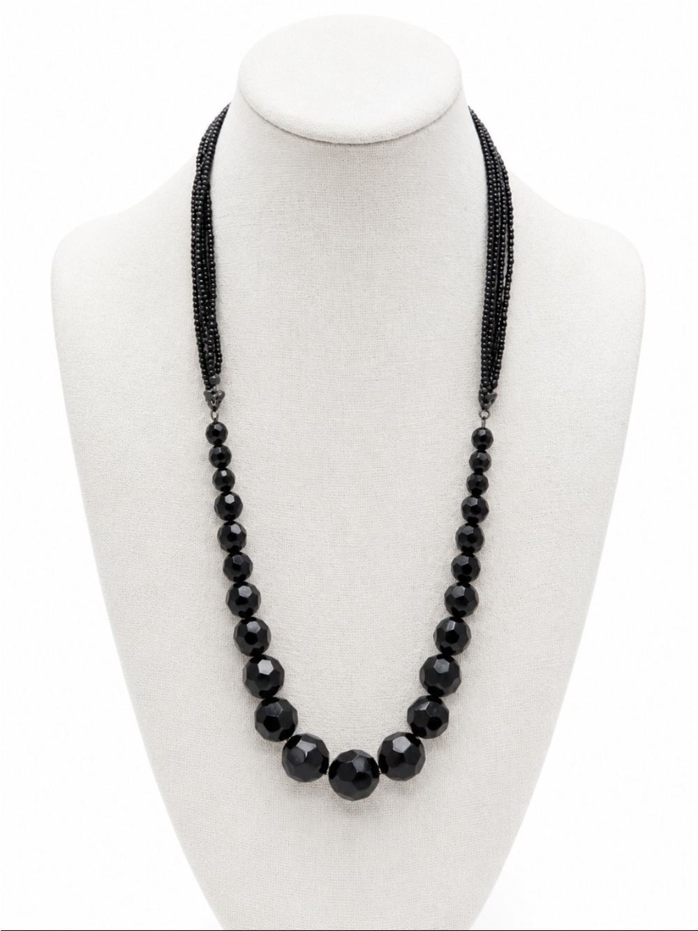 Napier Black Faceted Beaded Multi-Strand Statement Necklace